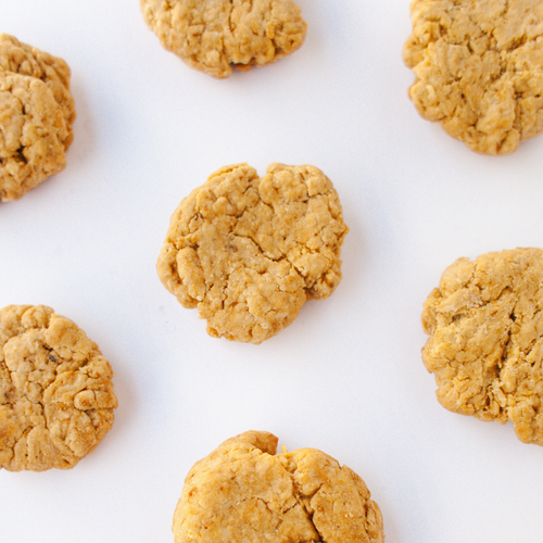 peanut butter protein cookies on a white surface.