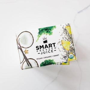 Smart Pressed Juice packaging box against a white background.